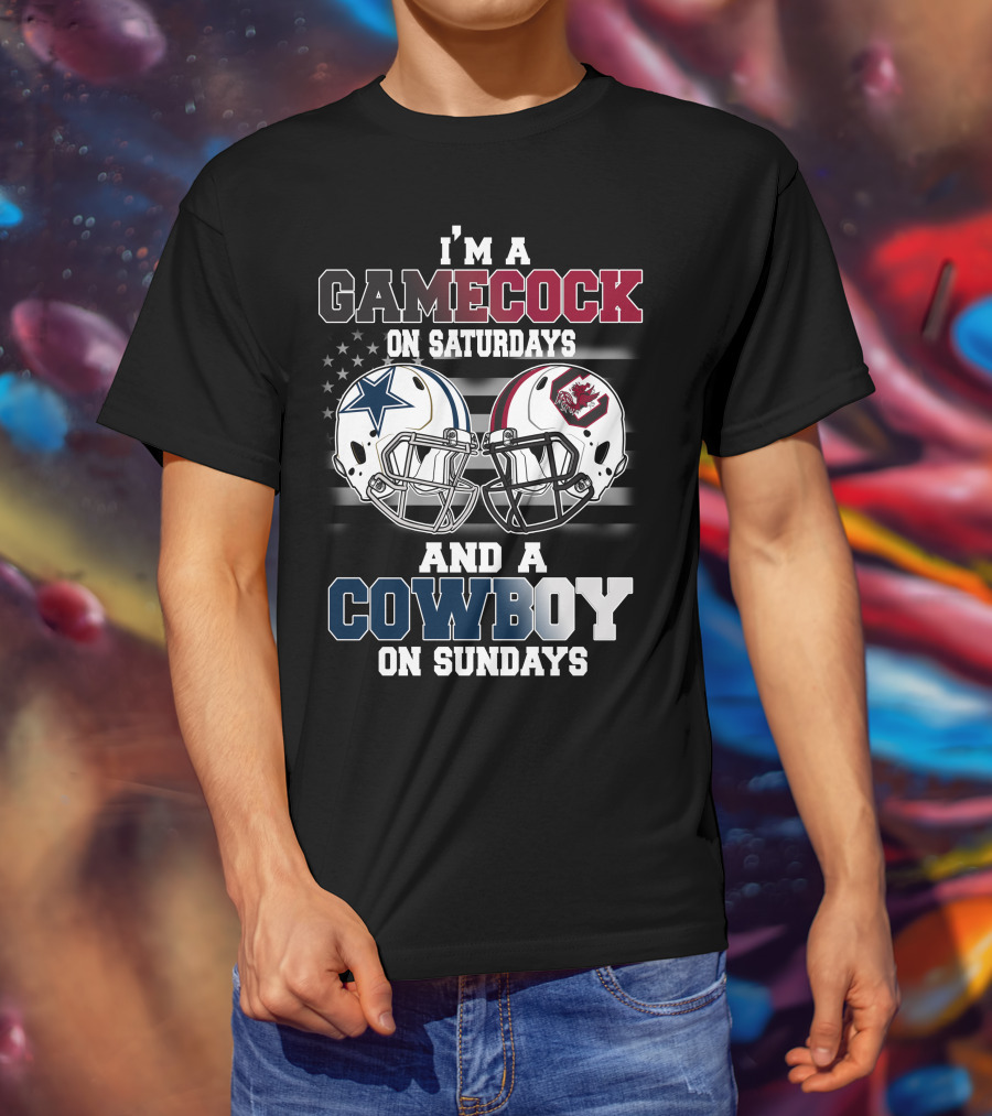 I'm A Gamecock On Saturdays And A Cowboy On Sundays Football Helmets T-Shirt