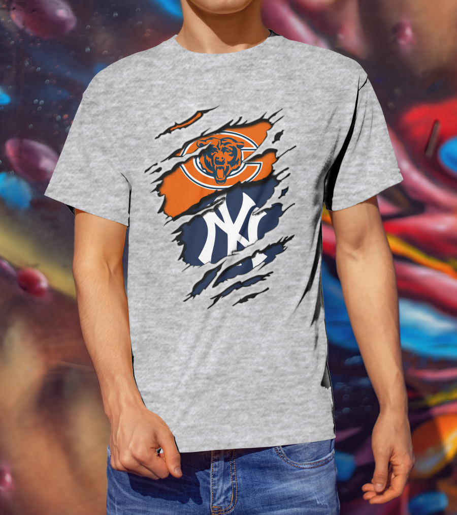 Chicago Bears New York Yankees Collaboration Logo Fusion T-Shirt
