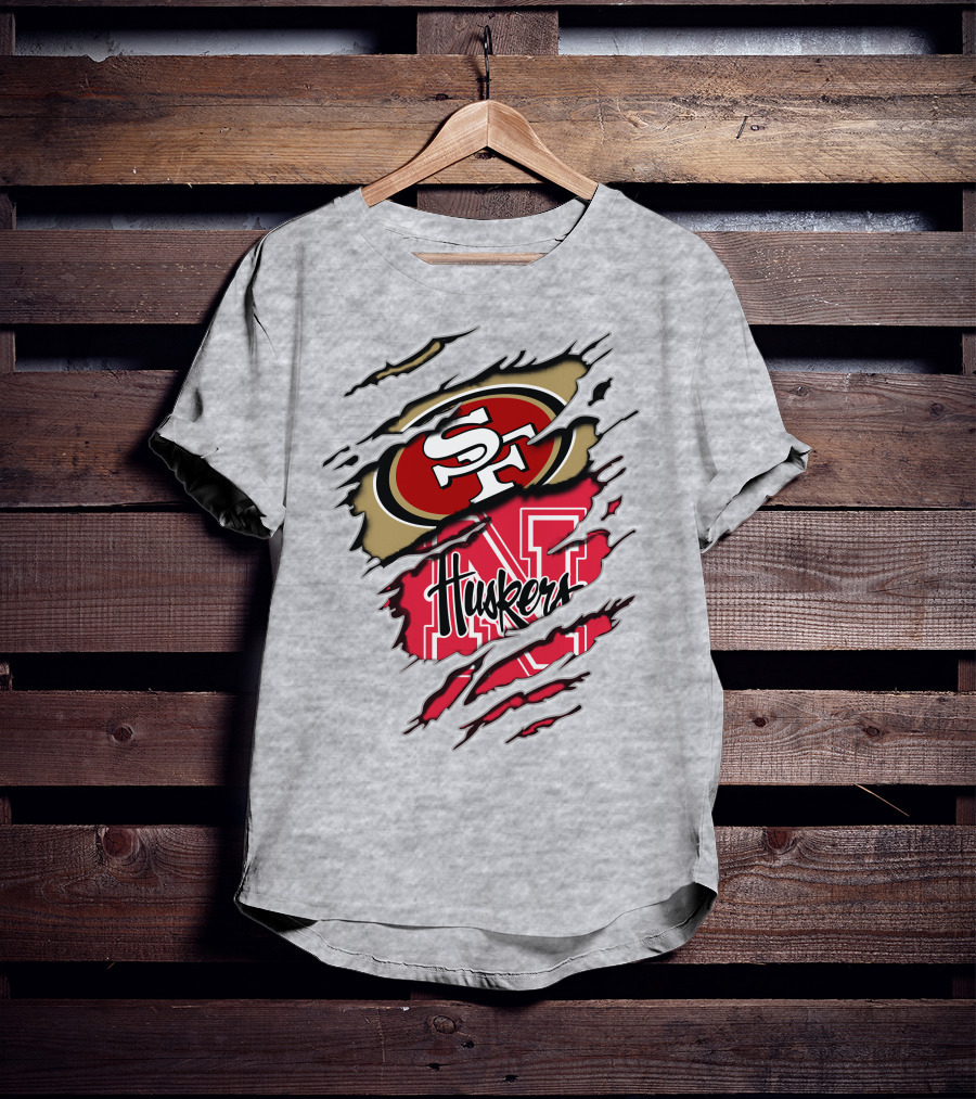 49ers Sf Logo Huskers N Cornhuskers Ripped T-Shirt