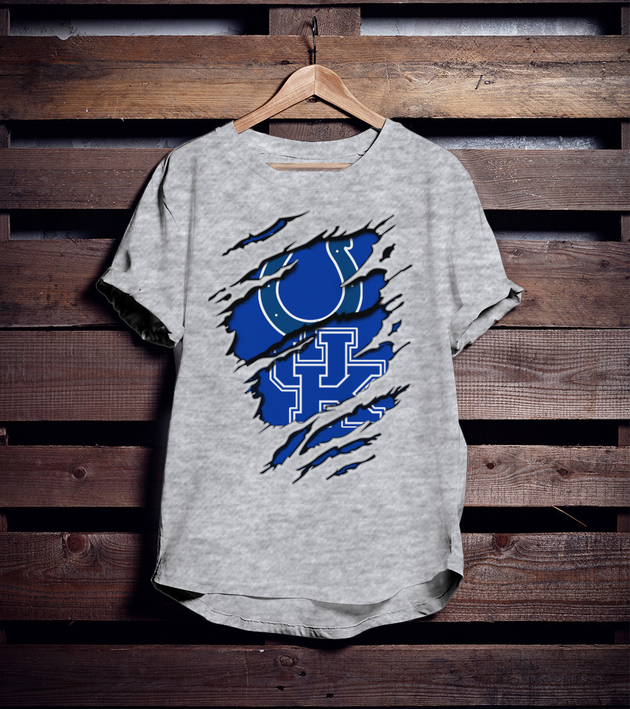 Colts Kentucky Wildcat Football Horseshoe Blue Logo Ripped Layer T-Shirt