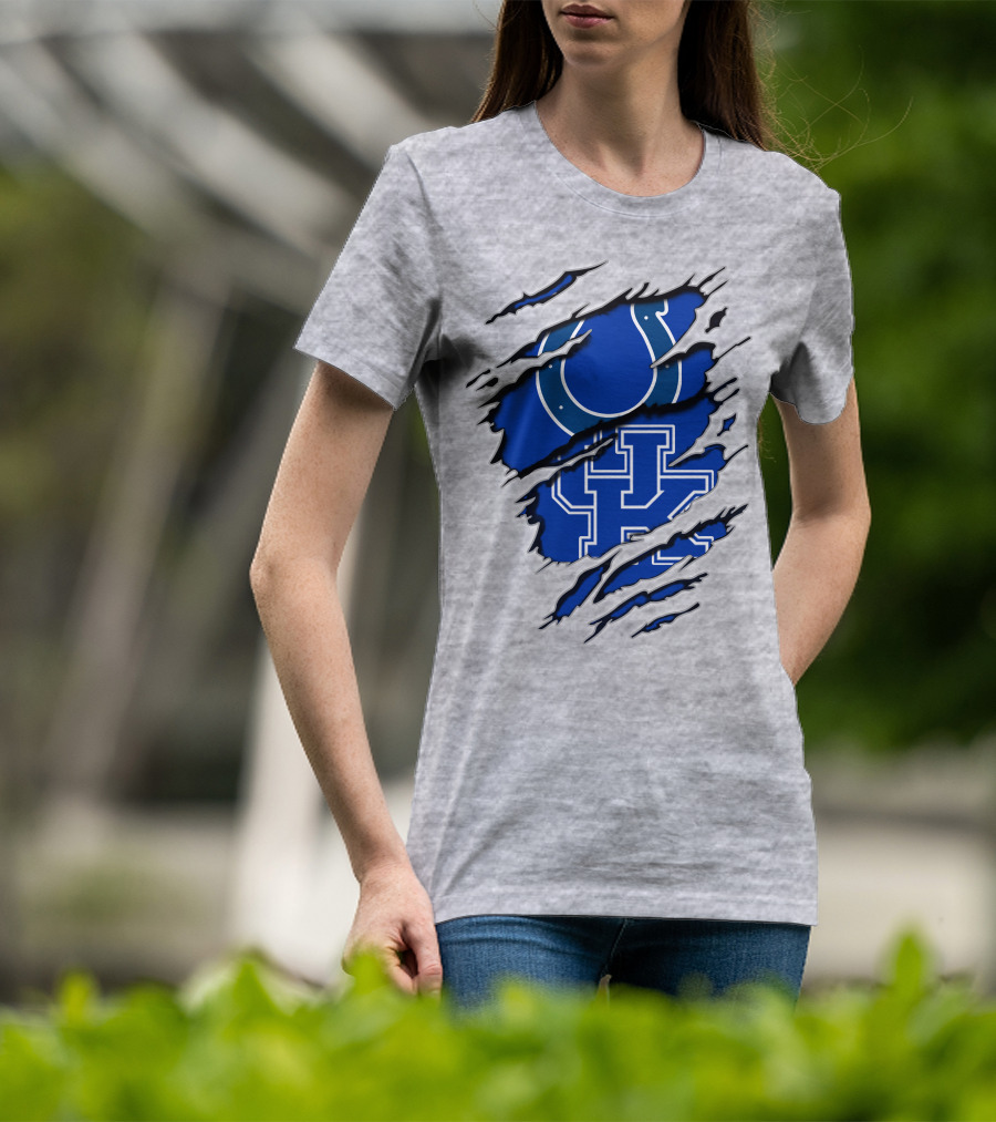 Colts Kentucky Wildcat Football Horseshoe Blue Logo Ripped Layer T-Shirt