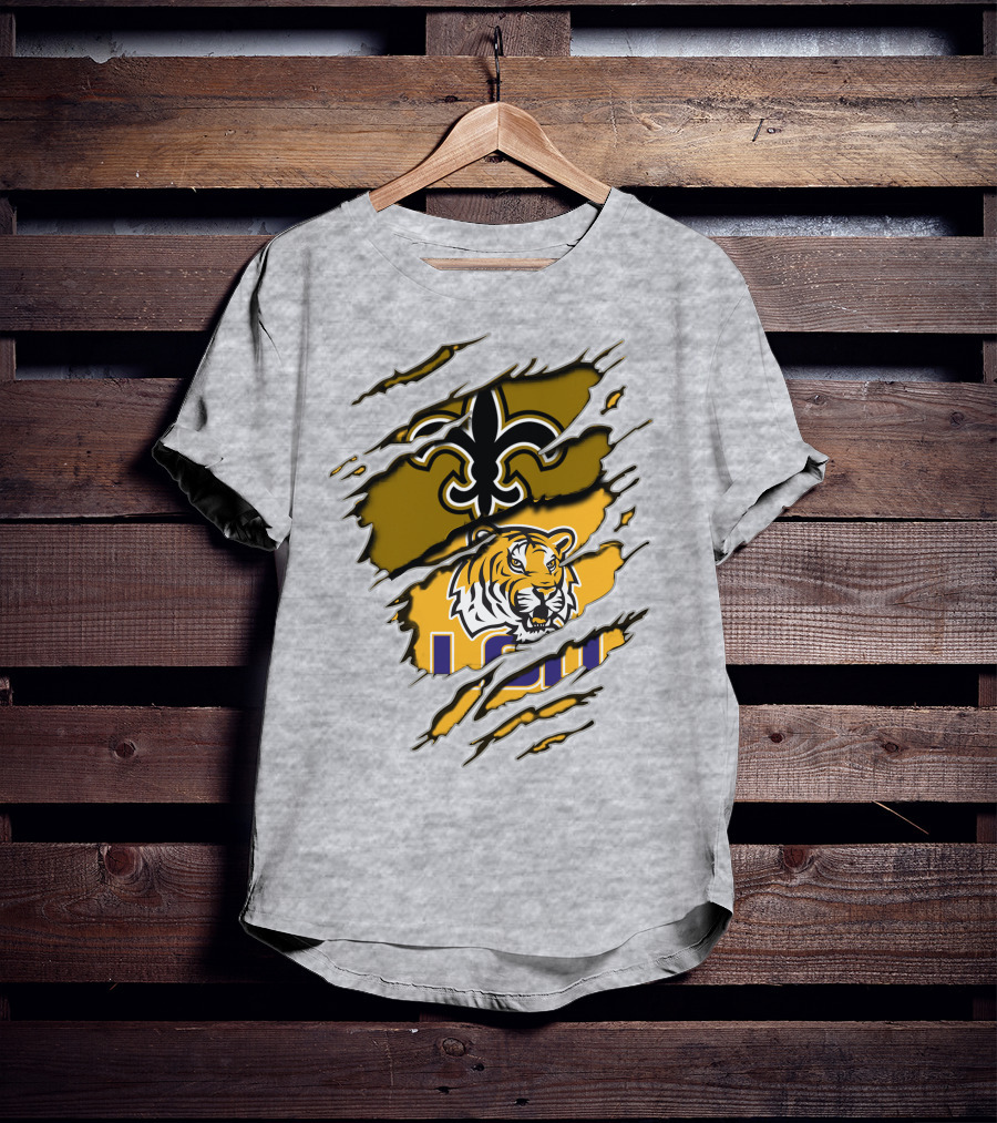 New Orleans Saints Fleur-De-Lis And Lsu Tigers Logo Combo T-Shirt