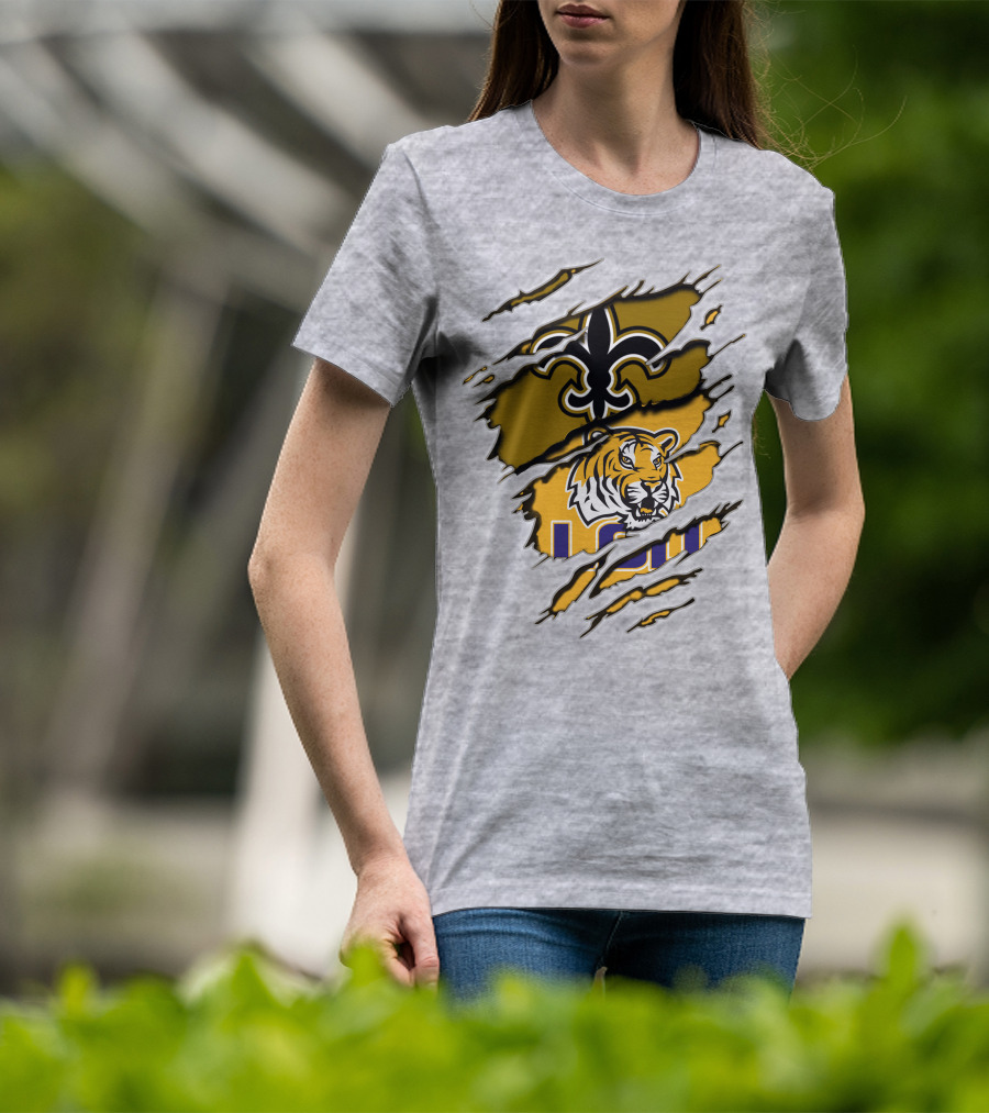 New Orleans Saints Fleur-De-Lis And Lsu Tigers Logo Combo T-Shirt