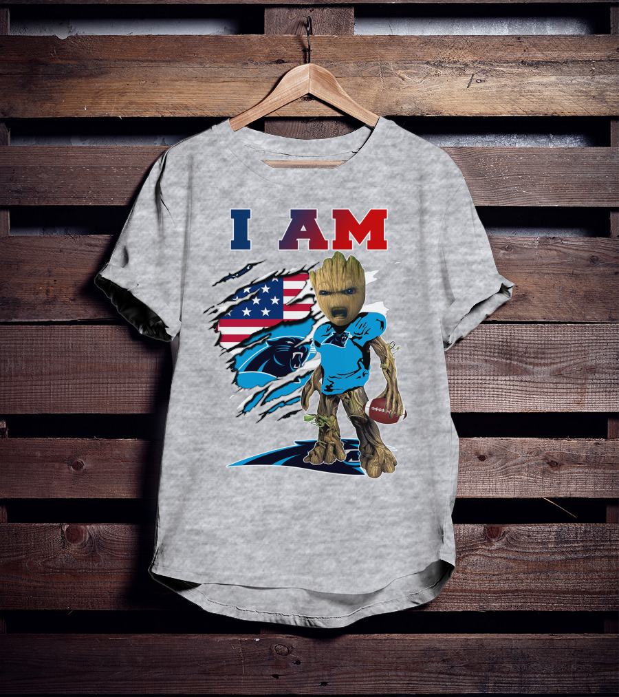 I Am Panthers Groot Football American Flag Crossover T-Shirt