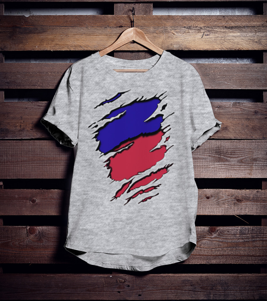 Ao Rach Two-Tone Distressed Blue Red Scratches T-Shirt