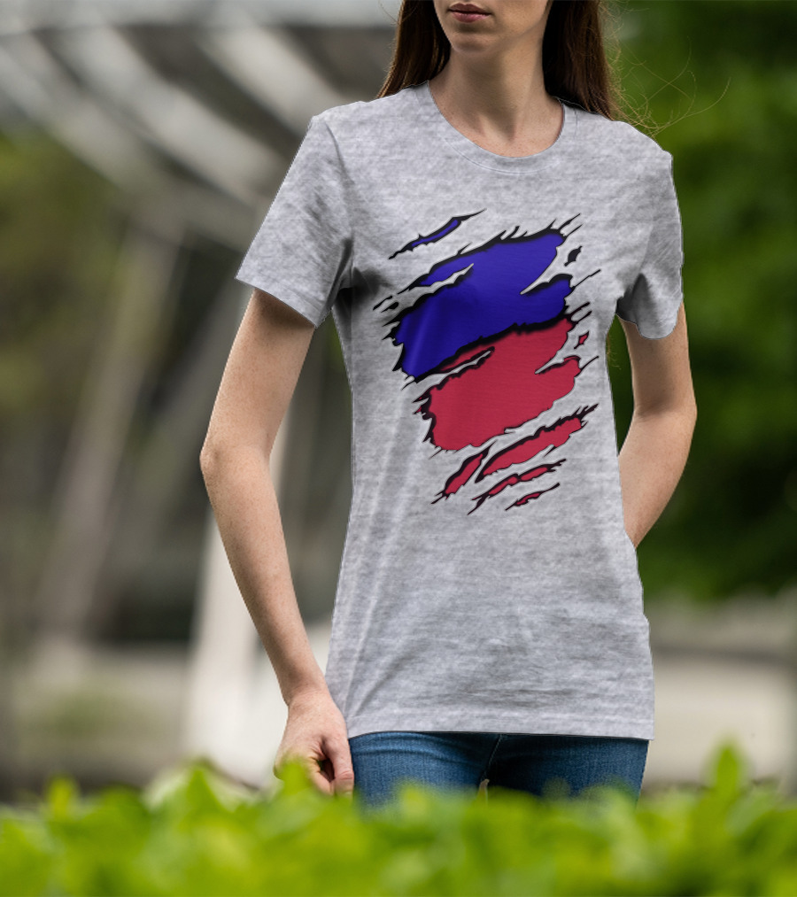 Ao Rach Two-Tone Distressed Blue Red Scratches T-Shirt