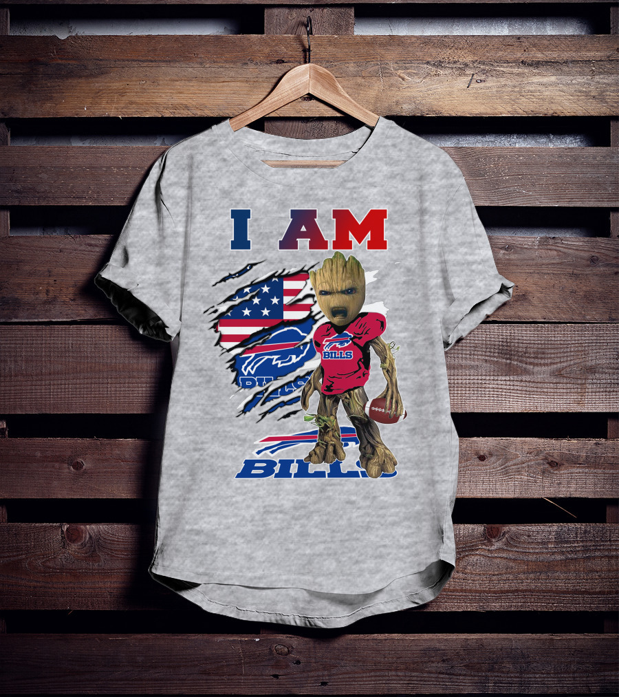 I Am Groot Buffalo Bills American Flag Football T-Shirt