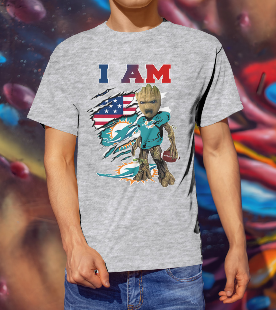 I Am Dolphins Football Groot American Flag T-Shirt