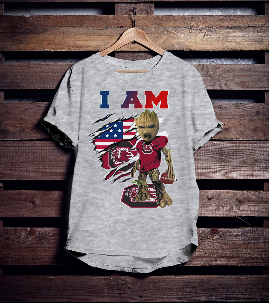 I Am Groot Gamecocks American Flag Football T-Shirt