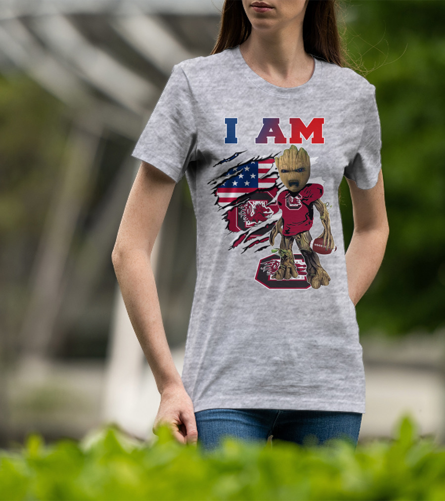 I Am Groot Gamecocks American Flag Football T-Shirt
