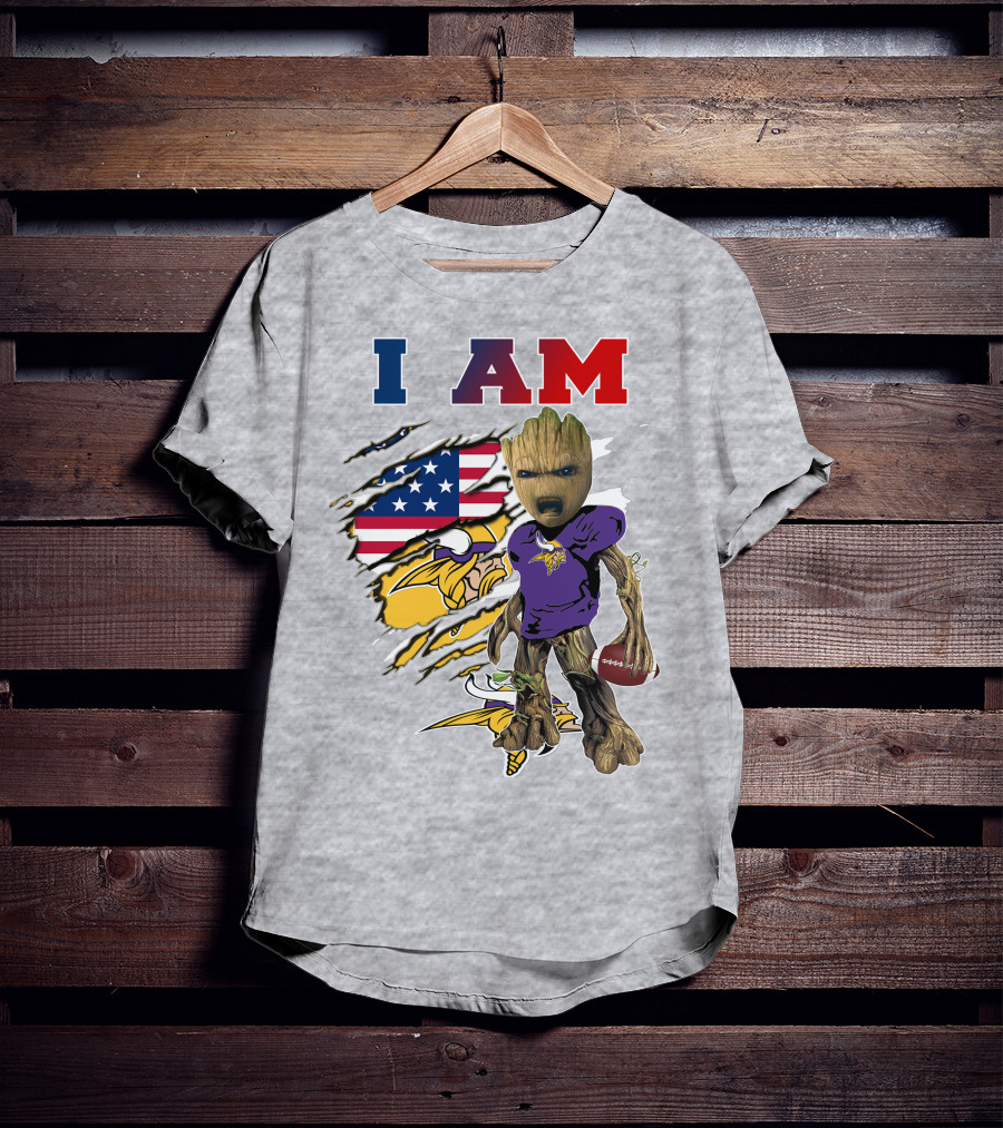 I Am Groot Vikings Nfl Football American Flag T-Shirt