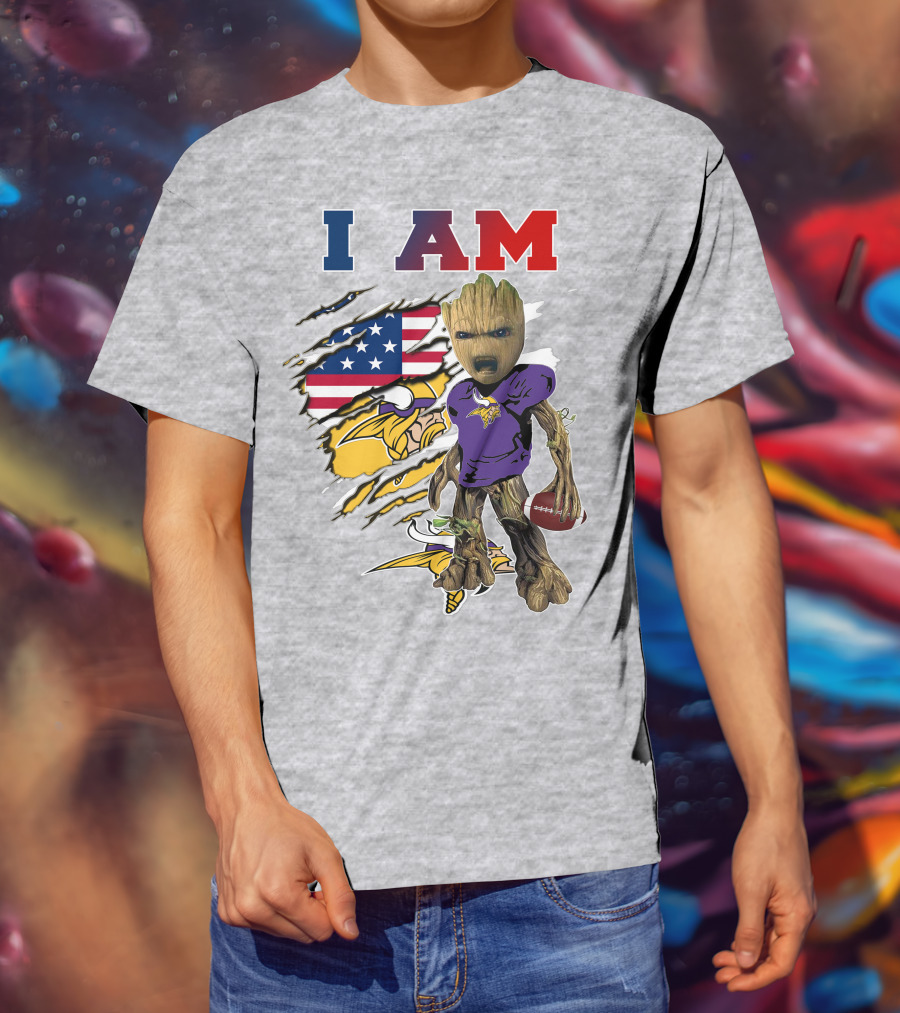 I Am Groot Vikings Nfl Football American Flag T-Shirt