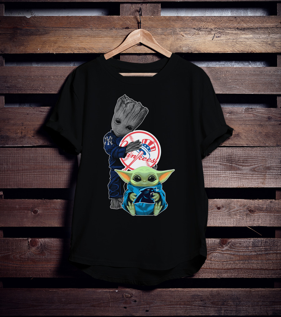 Yankees Groot And Panthers Baby Yoda T-Shirt