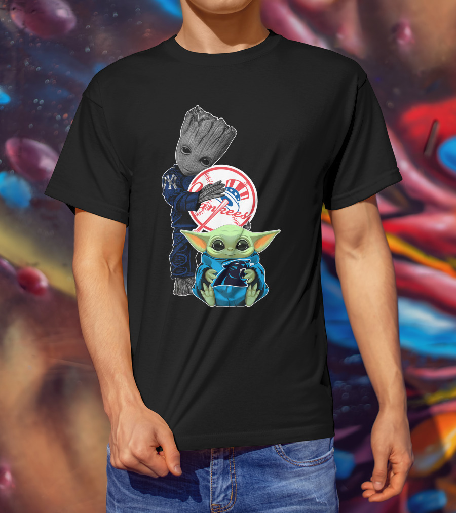 Yankees Groot And Panthers Baby Yoda T-Shirt