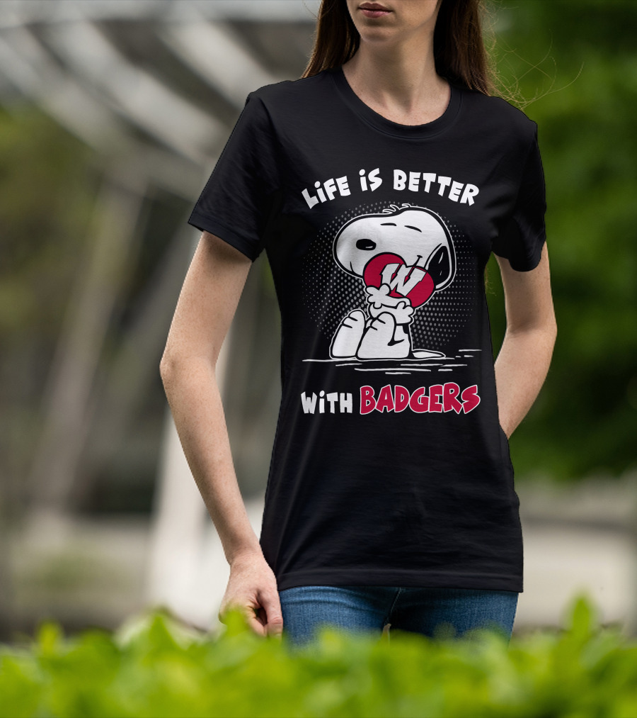 Life Is Better With Badgers Snoopy Hugging W T-Shirt