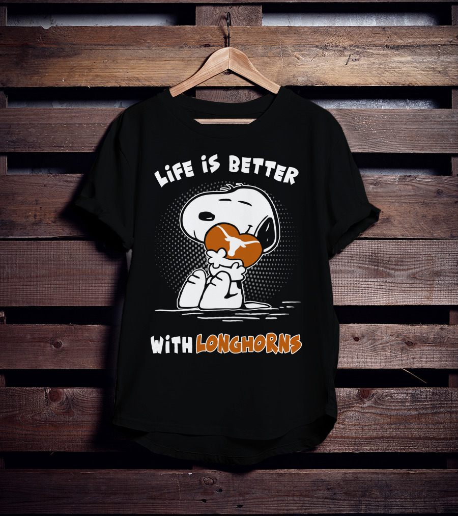 Life Is Better With Longhorns Snoopy Hugging Football T-Shirt