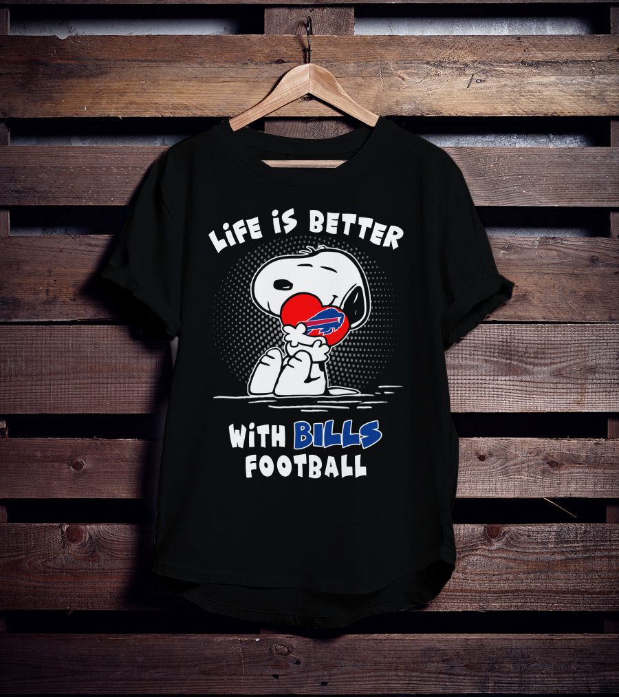Life Is Better With Bills Football Snoopy Holding Buffalo Bills Logo Balloon T-Shirt