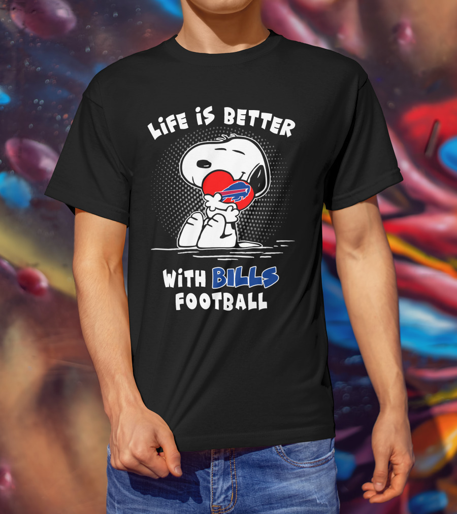 Life Is Better With Bills Football Snoopy Holding Buffalo Bills Logo Balloon T-Shirt