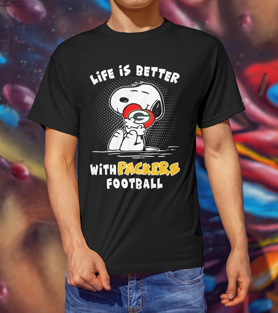 Life Is Better With Packers Football Snoopy Hugging Packers Helmet T-Shirt