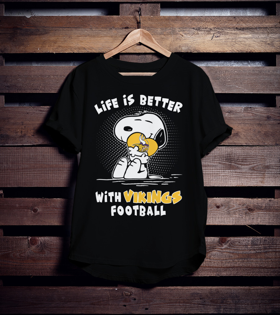 Life Is Better With Vikings Football Snoopy Hugging Helmet T-Shirt