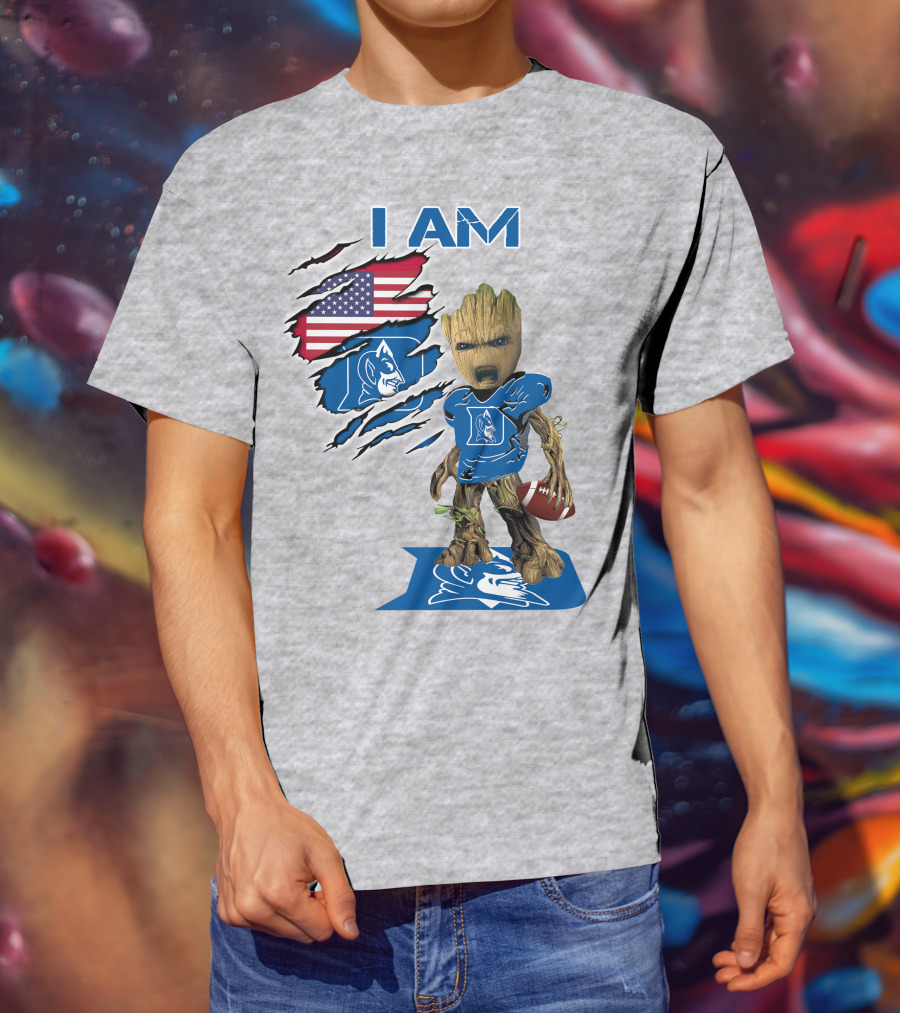 I Am Groot Duke Blue Devils Football American Flag T-Shirt