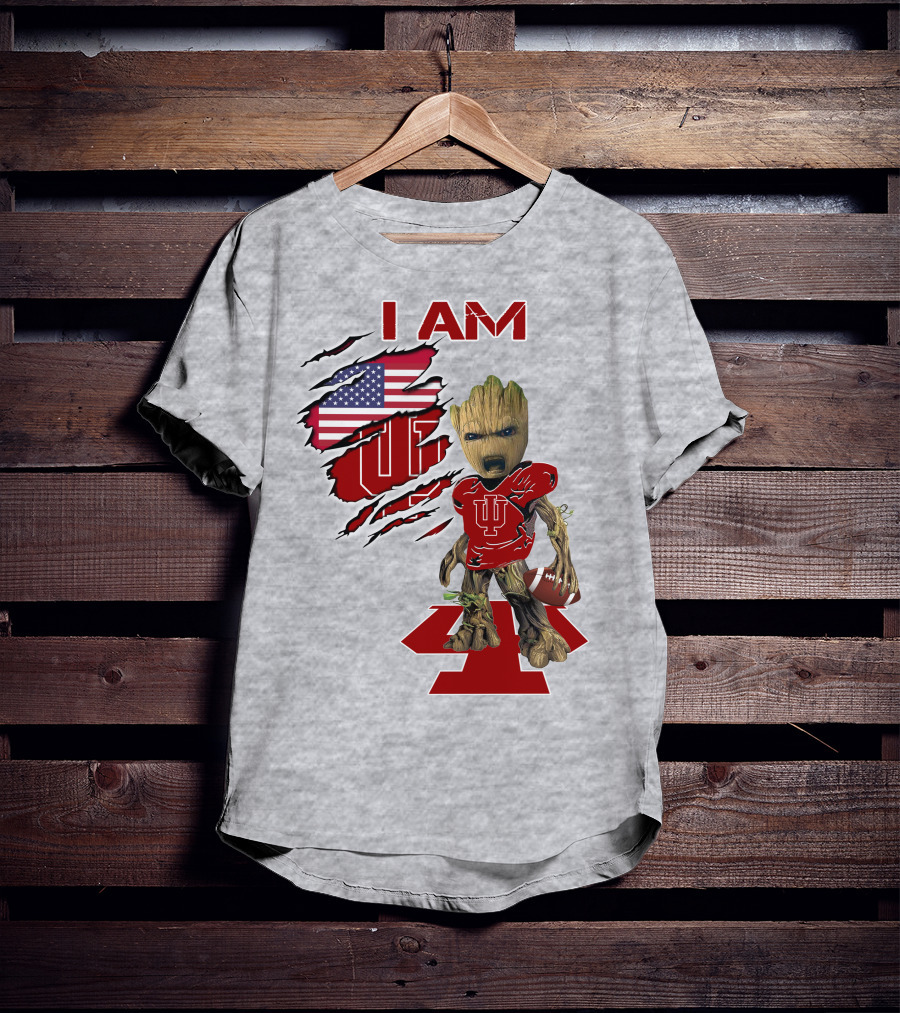 I Am Iu Hoosiers Baby Groot American Flag Football T-Shirt