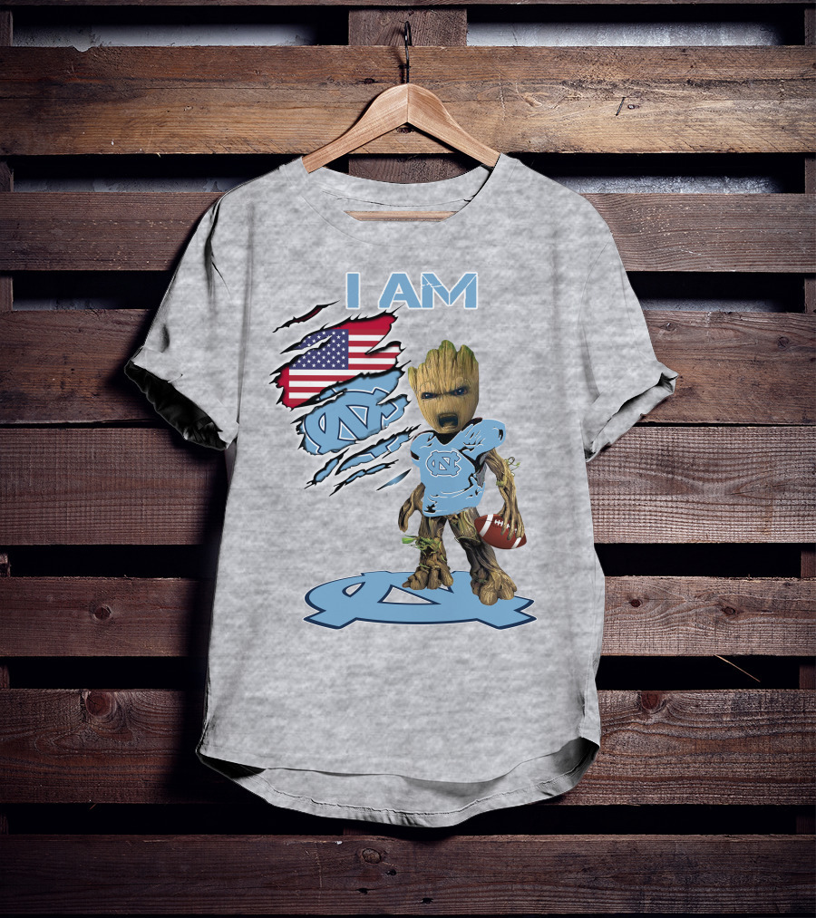 I AM Tarheel Baby Groot UNC Football USA Flag T-Shirt