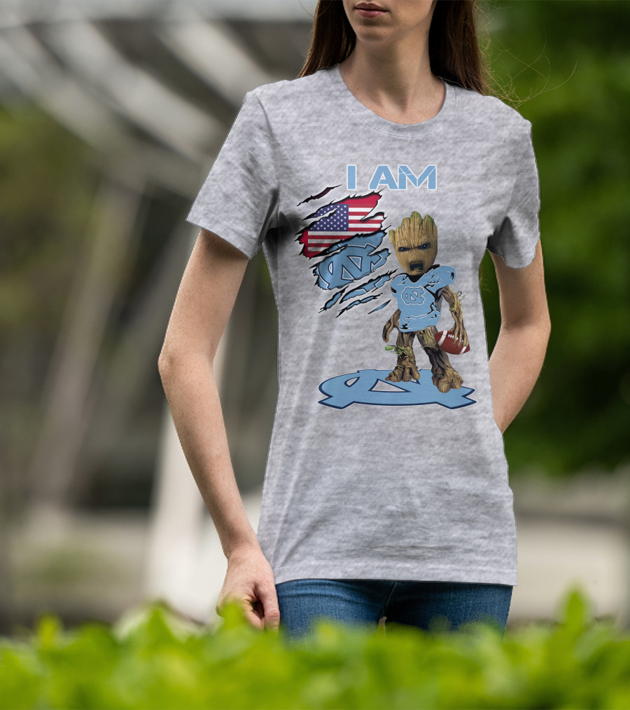 I AM Tarheel Baby Groot UNC Football USA Flag T-Shirt