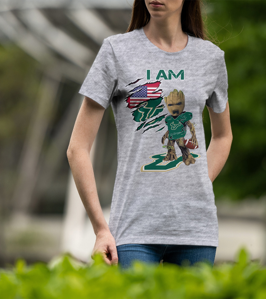I AM USF Baby Groot Football American Flag T-Shirt