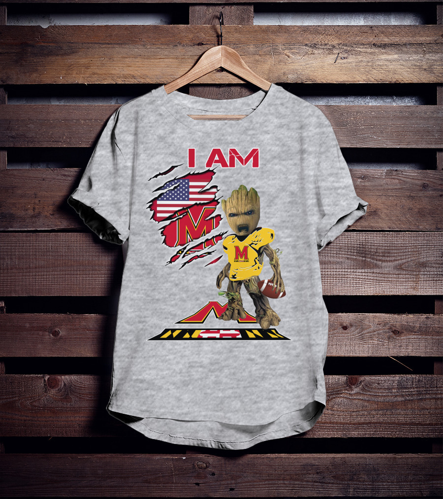 I AM Baby Groot Maryland Football American Flag M T-Shirt