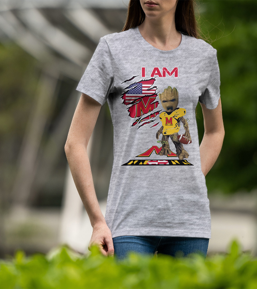 I AM Baby Groot Maryland Football American Flag M T-Shirt