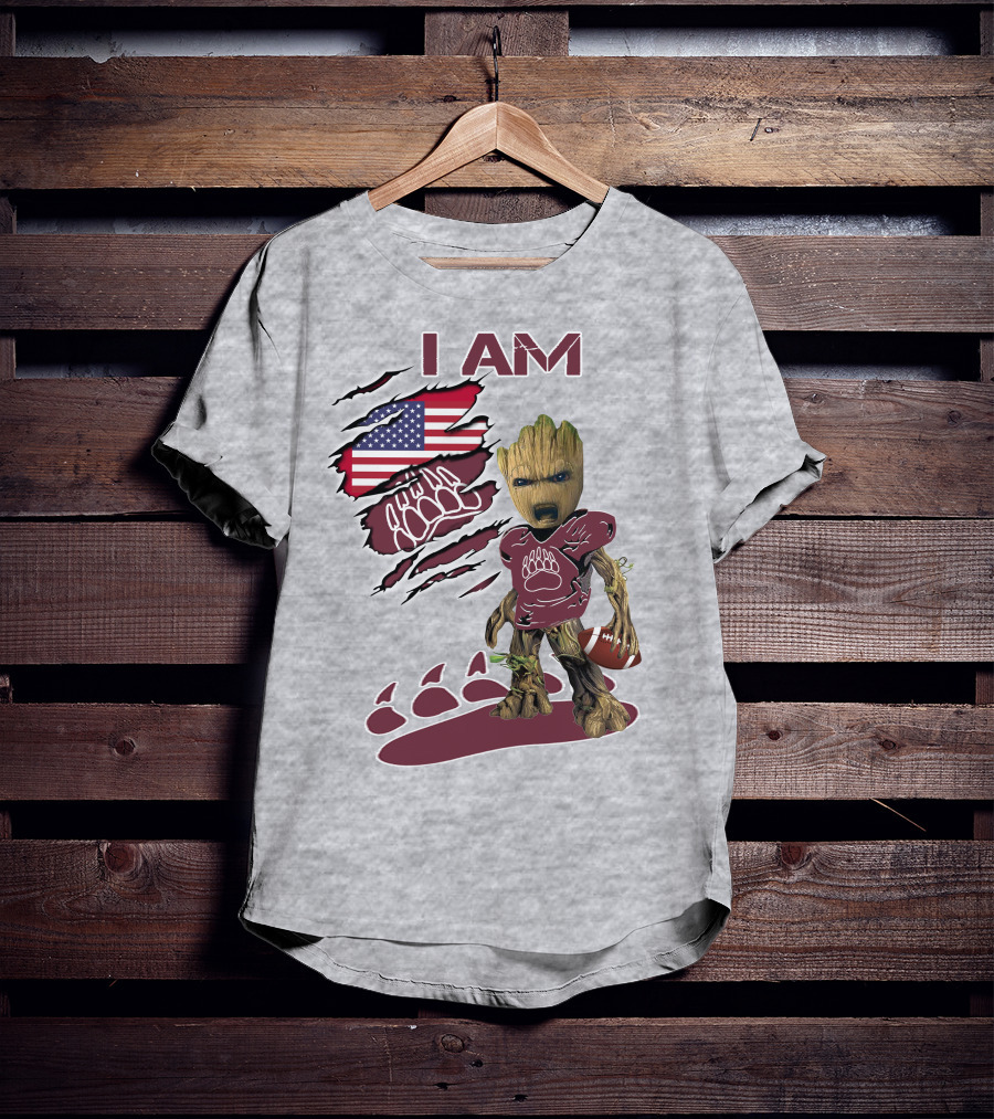 I Am Montana Baby Groot Football Bear American Flag T-Shirt
