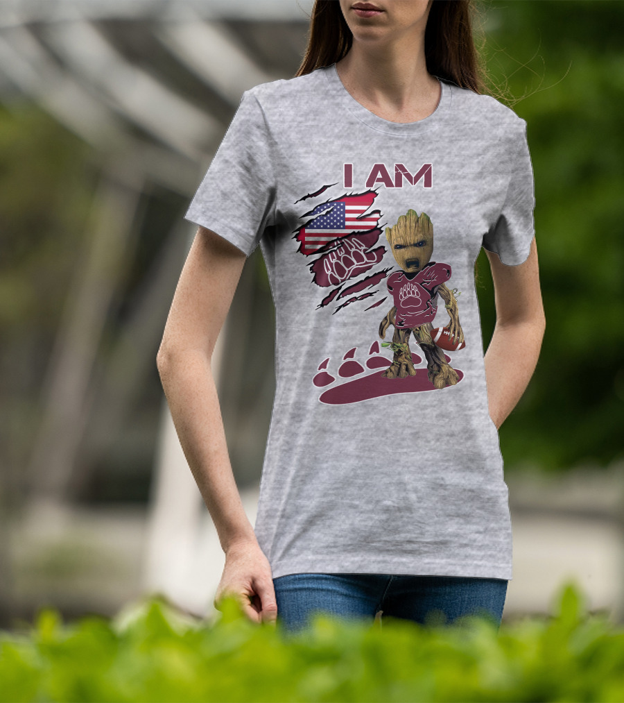 I Am Montana Baby Groot Football Bear American Flag T-Shirt
