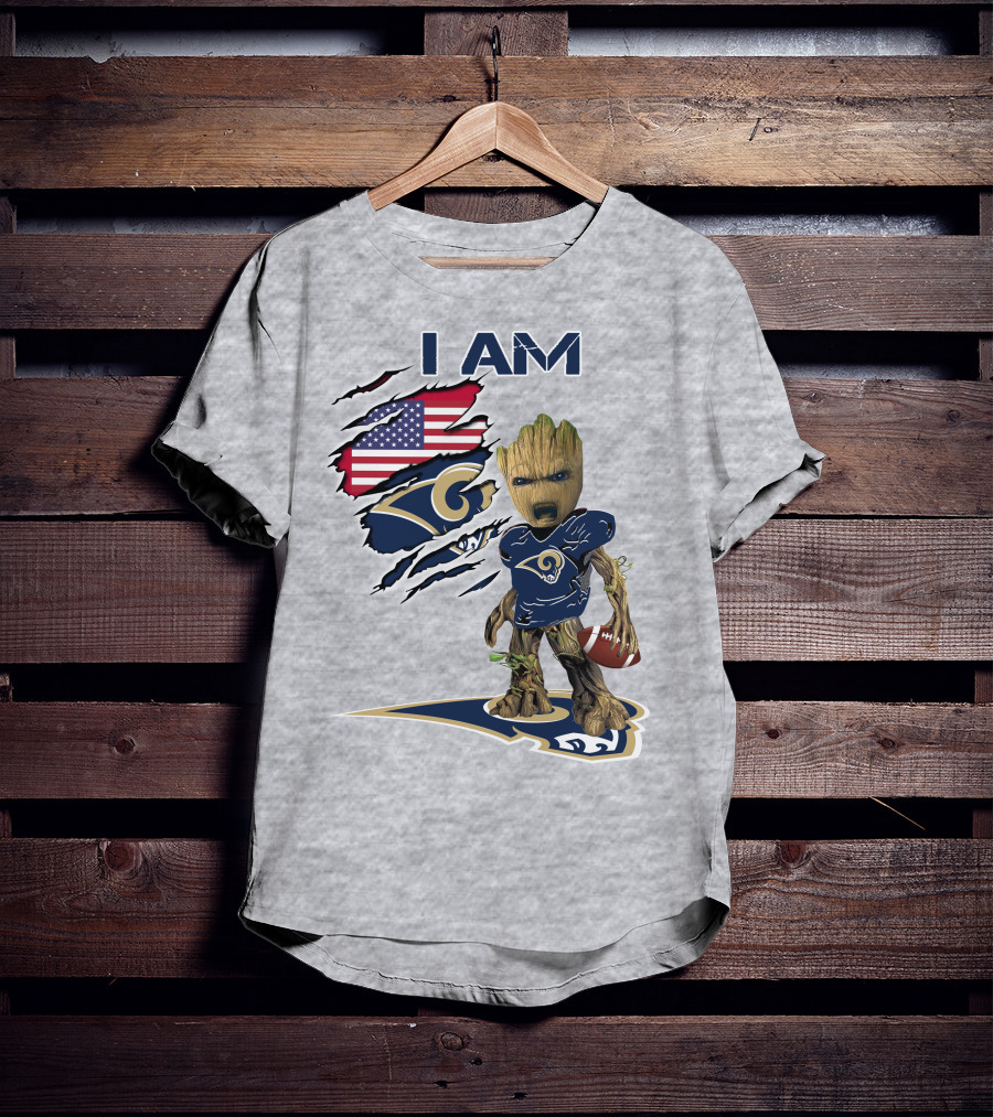 I Am Groot Rams Football American Flag T-Shirt
