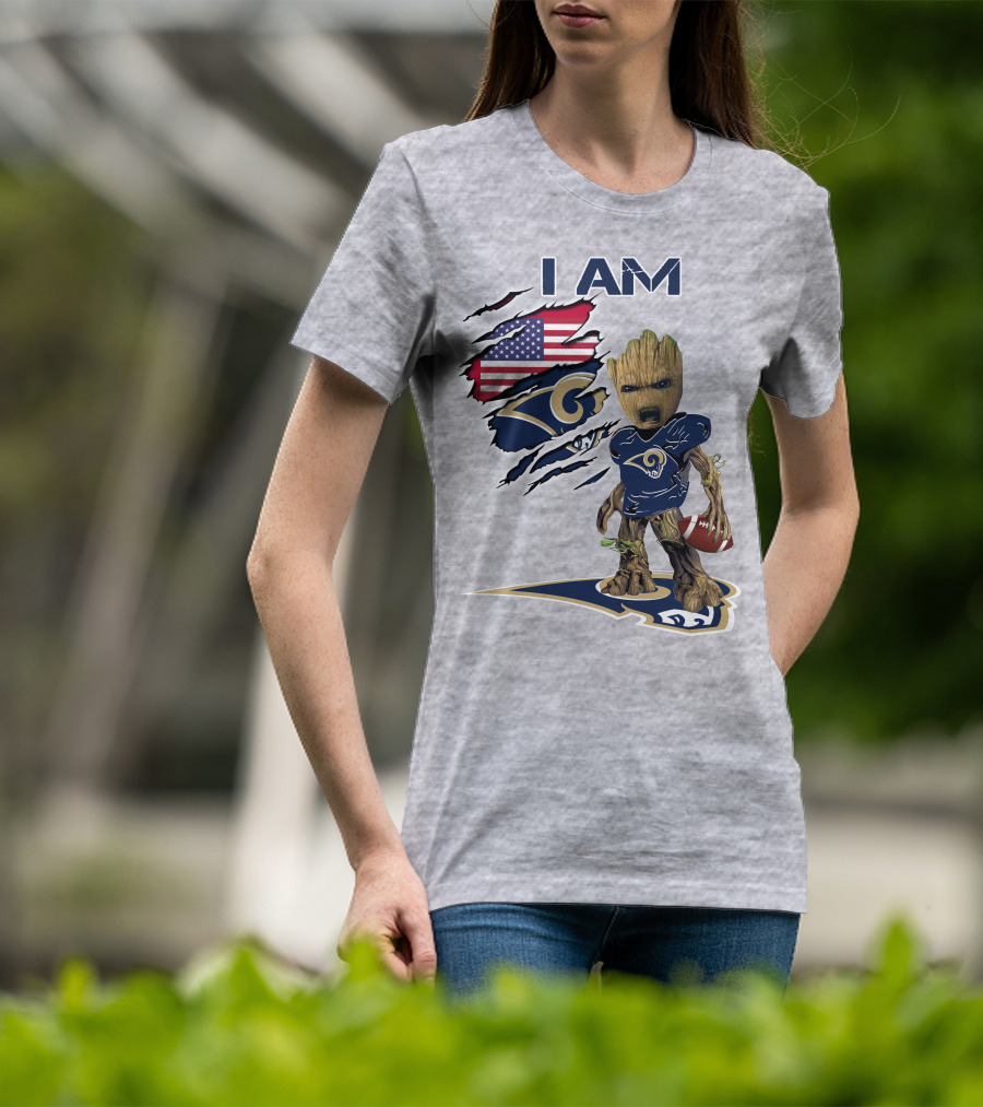 I Am Groot Rams Football American Flag T-Shirt
