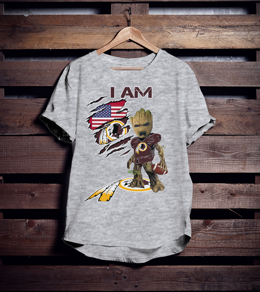 I Am Redskins Groot Football Nfl Logo Usa Flag T-Shirt