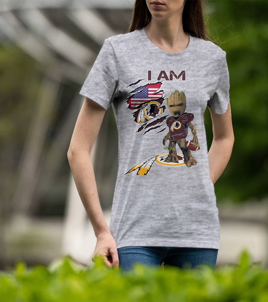 I Am Redskins Groot Football Nfl Logo Usa Flag T-Shirt