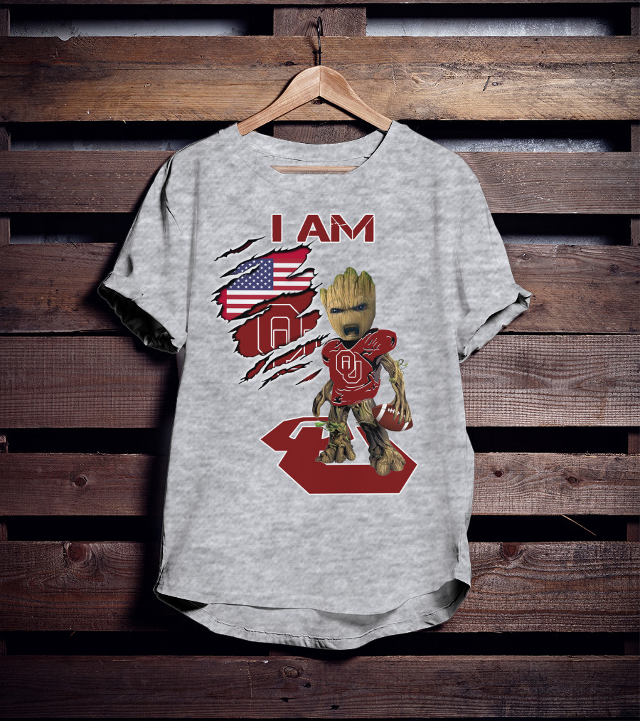 I Am Baby Groot OU Sooners Football USA Flag T-Shirt