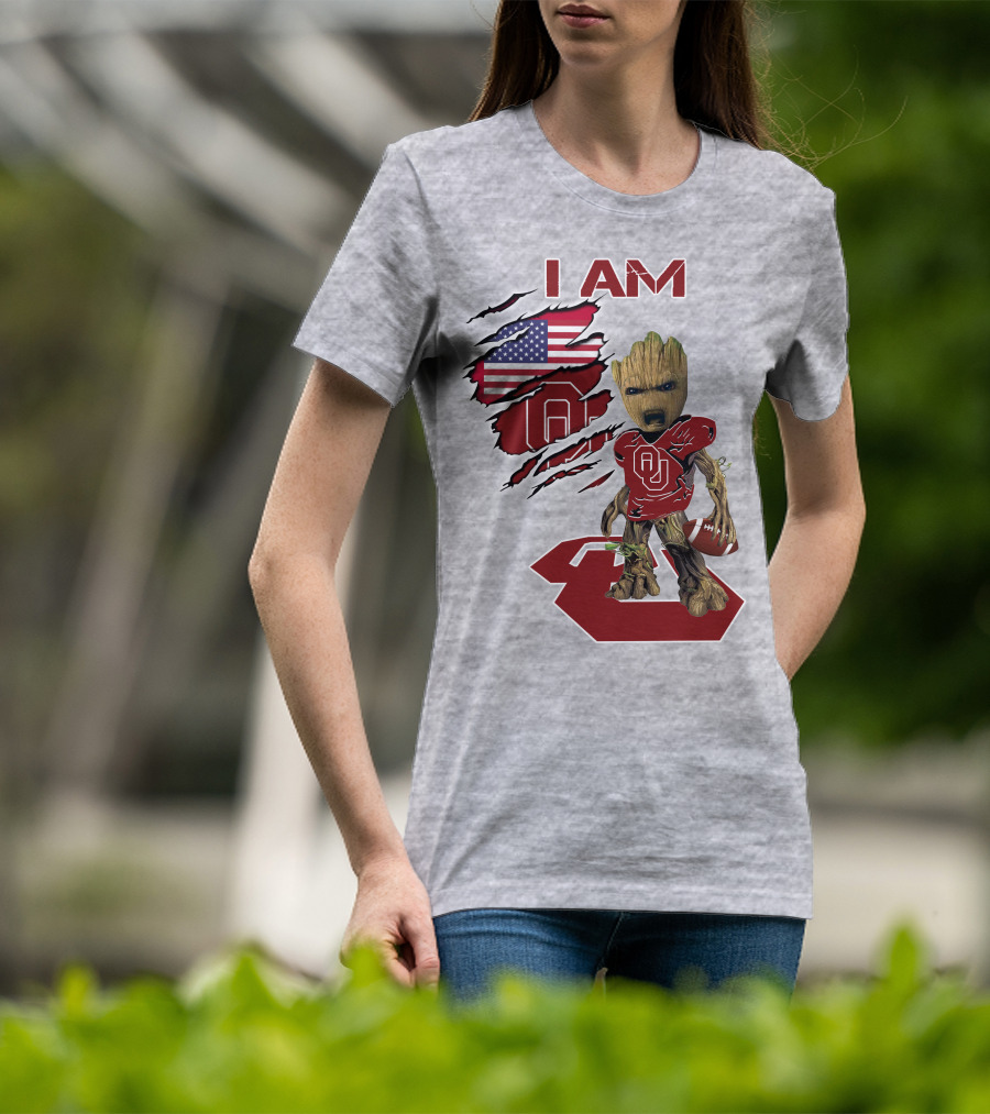 I Am Baby Groot OU Sooners Football USA Flag T-Shirt