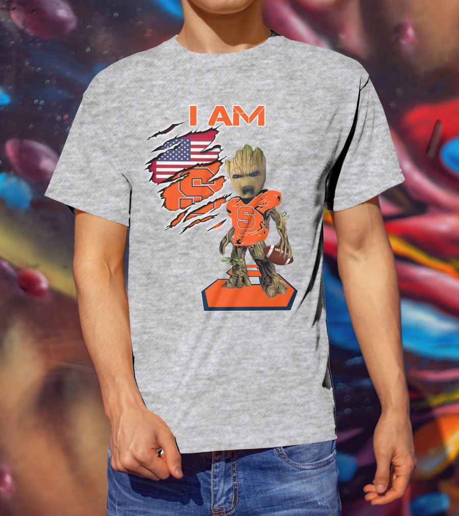 I Am Syracuse Baby Groot American Football Player With Flag And Orange S T-Shirt