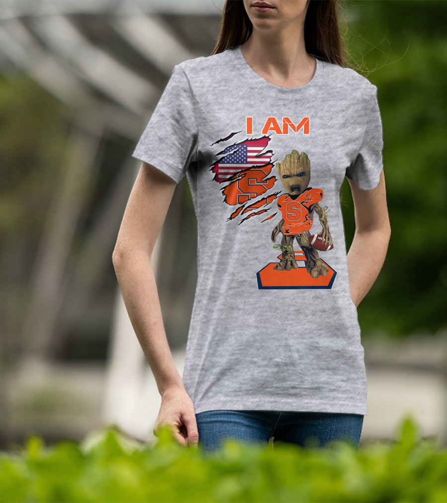 I Am Syracuse Baby Groot American Football Player With Flag And Orange S T-Shirt