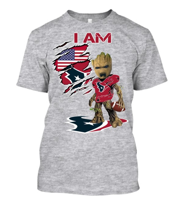 I Am Texans Baby Groot Football Usa Flag T-Shirt