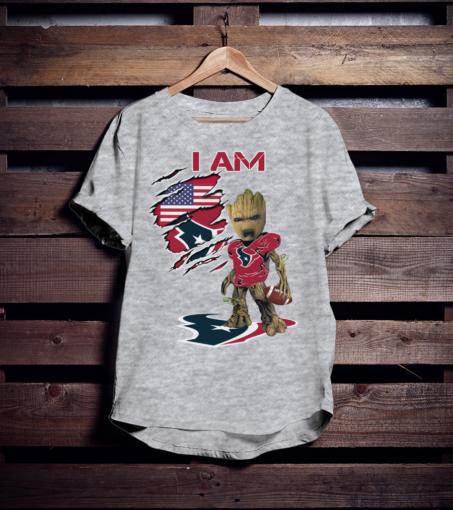 I Am Texans Baby Groot Football Usa Flag T-Shirt