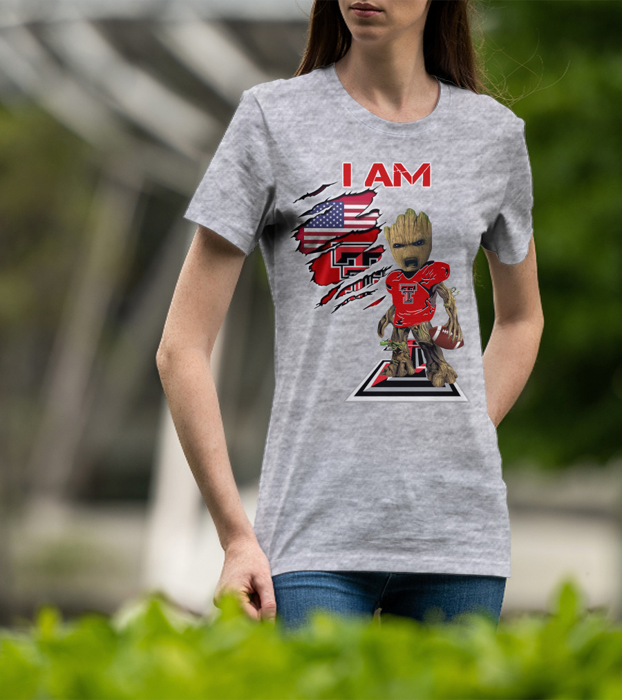 I Am Texas Tech American Football Baby Groot T-Shirt