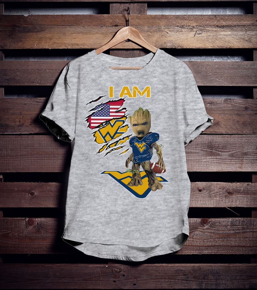 I Am West Virginia Baby Groot Football Usa Flag T-Shirt