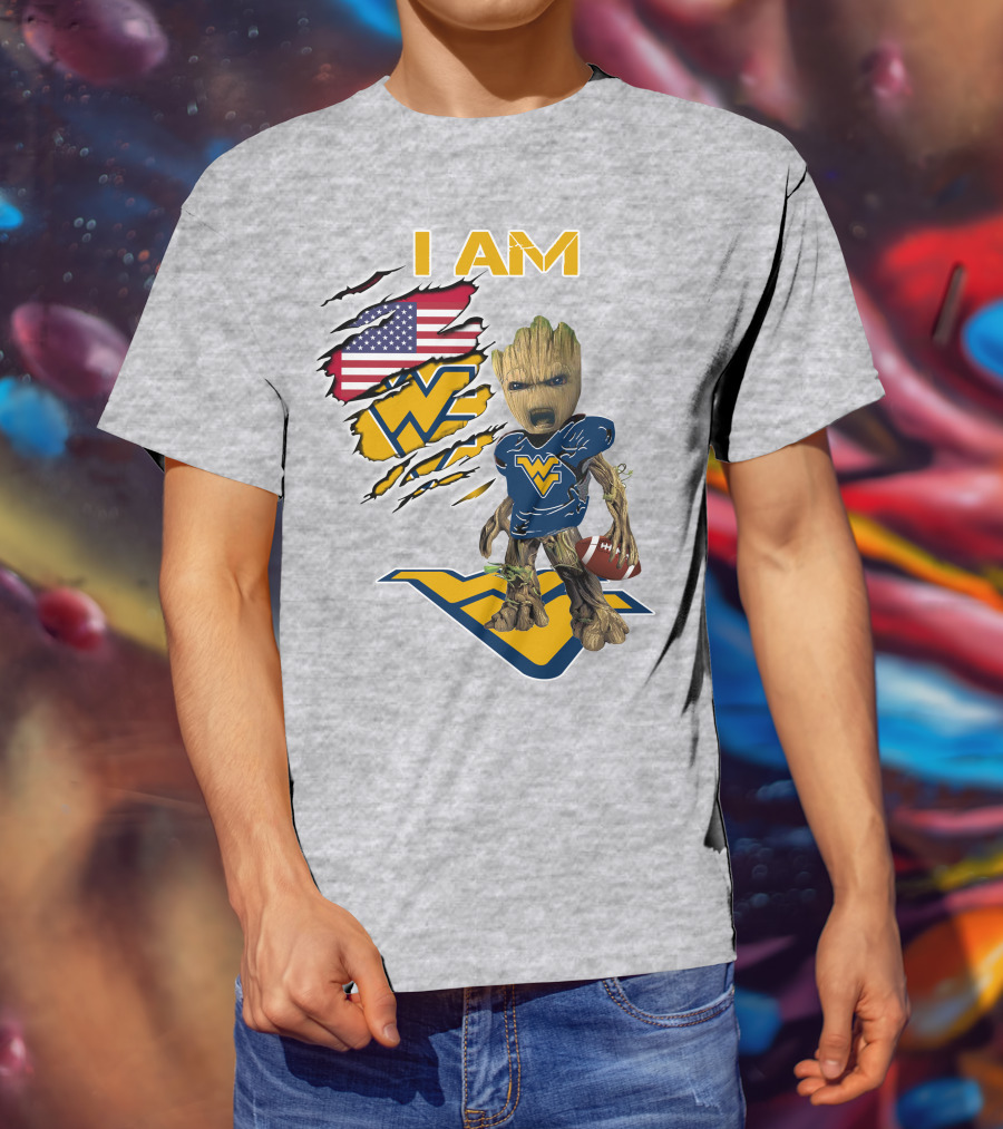 I Am West Virginia Baby Groot Football Usa Flag T-Shirt