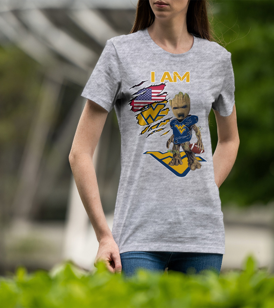 I Am West Virginia Baby Groot Football Usa Flag T-Shirt