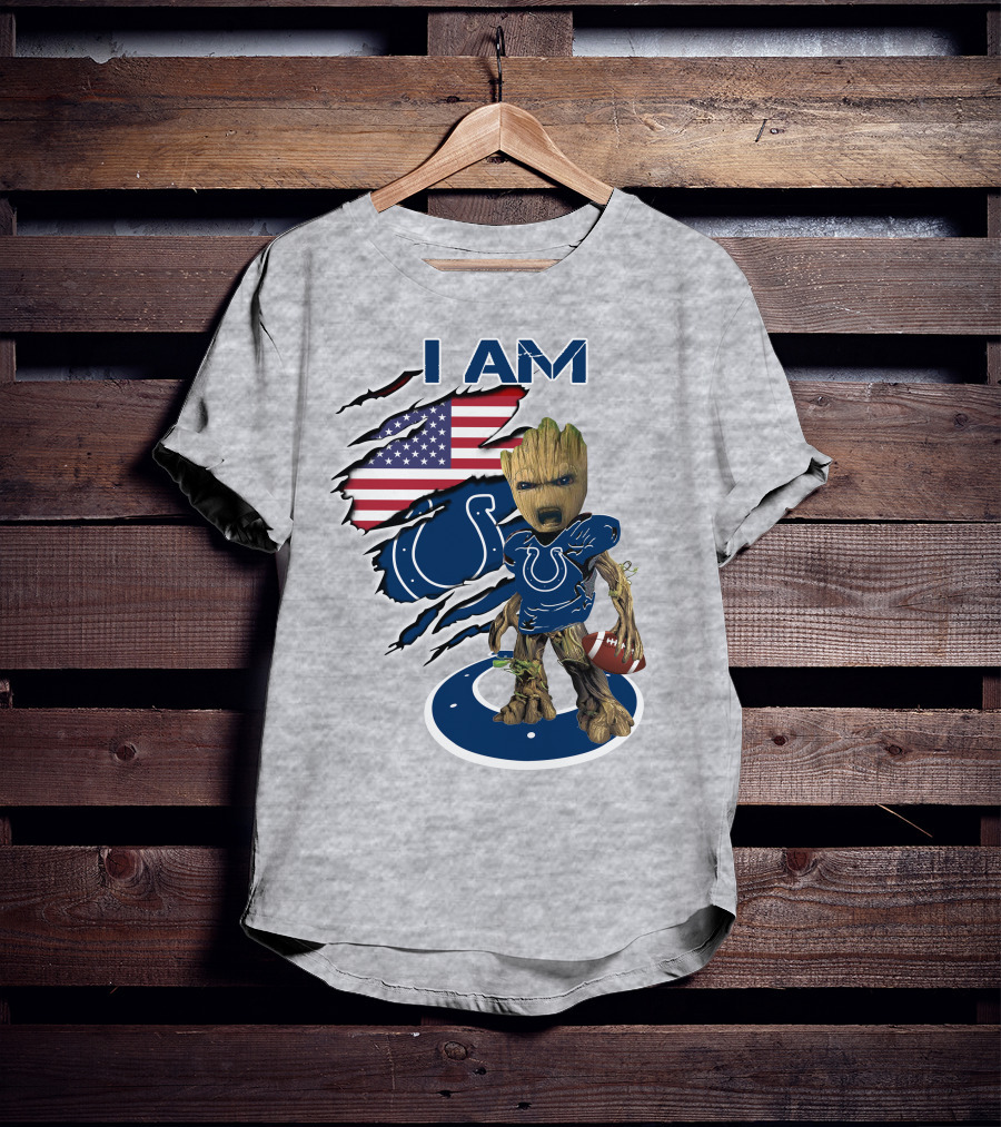 I Am Baby Groot Colts American Flag Football T-Shirt