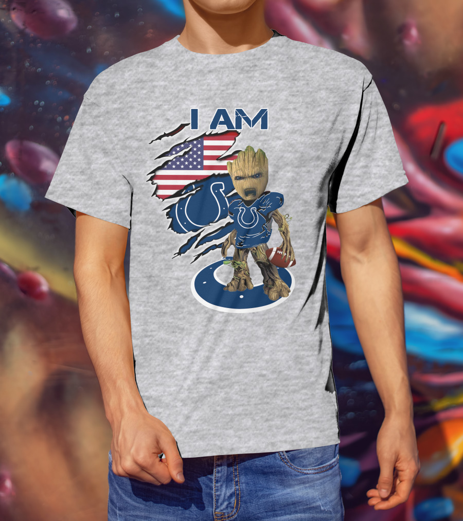 I Am Baby Groot Colts American Flag Football T-Shirt