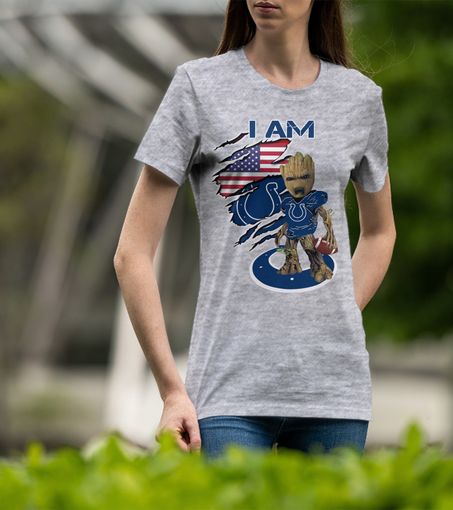 I Am Baby Groot Colts American Flag Football T-Shirt